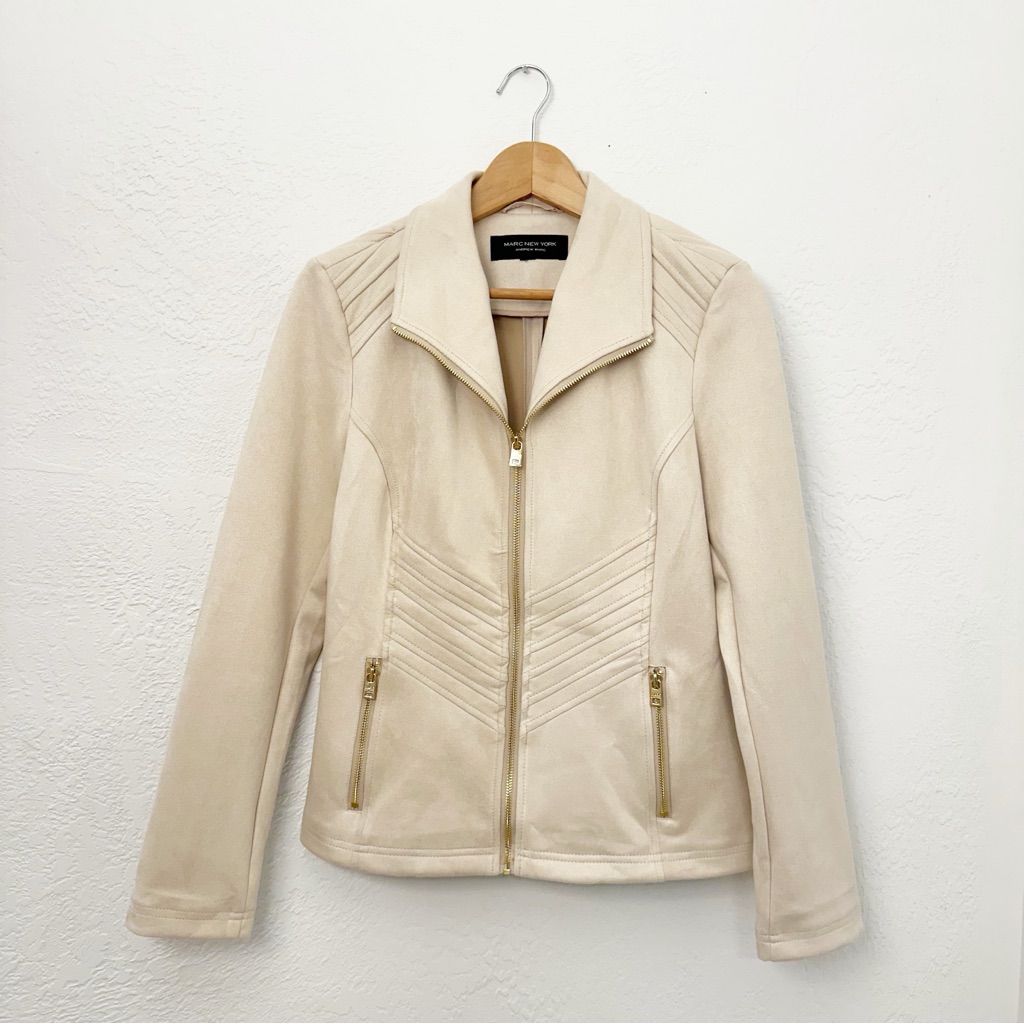 Marc New York Andrew Marc Faux Suede Leather Zip Jacket Beige Size Small